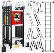 Ladder, Bryner 7 in 1 Multi-Purpose Ladder Aluminium Extension Ladder 12Ft Folding Adjustable Telescoping Step Ladder Heavy Duty Ladders Meet SGS EN 131 Standard 330lbs