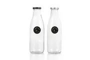 2x Lemon & Lime 1L Glass Milk Bottle Container Storage w/ Screw Top Lid Assorted