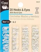Dritz Hooks and Eyes, Size 1 and 2, White, 20 Count Hooks & Eyes