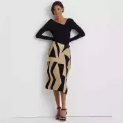 NWT Lauren Ralph Lauren Geo-Print Cotton-Blend Pencil Skirt Size Large