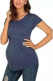 [Generic] Bra in Tops for Women Maternity/Labor/Nursing Clothing Summer Women Maternity Clothes Round Neck Short Sleeve Ruffle Fold Pregnant Tops Christmas Twins Maternity Shirt