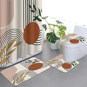APROPHIC 4-Piece Boho Medieval Shower Curtain Set, Abstract Modern Bathroom Set with Shower Curtain and Rug, Toilet Lid Mat and U-Shaped Pad, Washable with 12 Hooks