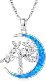 Tree of Life Necklace 925 Sterling Silver Opal Pendant Jewelry Gifts for Women