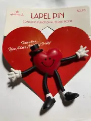 Vintage Hallmark Valentine's Day Lapel Pin Poseable Heart w/top hat figurine NEW
