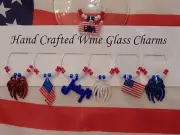 " 4TH OF JULY"/ USA HAND CRAFTED SET OF 6 WINE GLASS CHARMS PLUS 1 FREE ONE