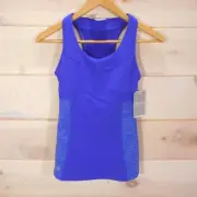 NWT Athleta Women's Size XXS Space Dye Tank Blue Built in Bra Pockets at Back