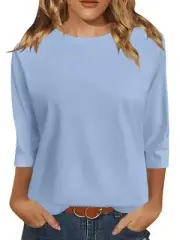 3/4 Length Sleeve Womens Tops Sun Shirts UPF50+ Tunic X-Large Lightblue