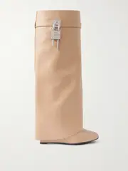 [Givenchy] Givenchy - Shark Lock Embellished Textured-leather Knee Boots - Beige - IT41 IT 41 Neutrals