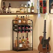 3-Tier Wine Bar Table: Small Liquor Bottle Holder with 8-Bottle Wine Rack Mini Wine Bar Cabinet Corner Whiskey Display Shelf Floor Liquor Storage Bar for Home Living Room