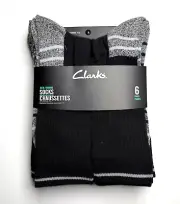 Clarks Mens 6 Pairs Black Casual Crew Socks Shoe Size 7-12 Cushioned