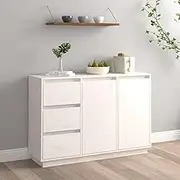 Sideboard White 111x34x75 cm Solid Wood Pine Dining Storage