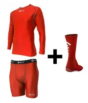 Compression Wear & Grip Socks Bundle - Red Baselayer set - Only Sport