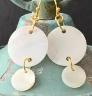 Gold and Ivory Shell Dangle Earrings.