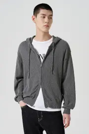 Boucle Hoodie Zipup Cardigan Gray