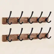Pack 17.3" Small Walnut Wood Coat Rack Wall 2 Black 5 Hooks Wall Coat Rack