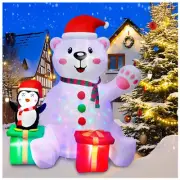 6FT Christmas Inflatables Outdoor Decorations, Polar Bear Inflatable with Pen...