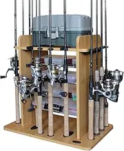 Rush Creek Creations Fishing Rod Holder for 14 Saltwater/Freshwater Poles - Gear Storage With up to 4 Tackle Box Spaces for Garage Organization/Boat Storage