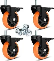 4 inch Threaded Stem Casters Set of 4 Heavy Duty 1200Lbs 1/2"-13 x 1 Castor Wheels Dual Locking Industrial Caster Swivel Caster with Brakes Safety Smooth No Noise Wheels for Cart, Furniture