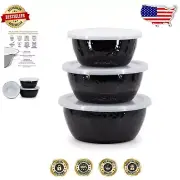 Versatile Solid Black Enamelware Nesting Bowls - 3-Piece Kitchen Essential Set