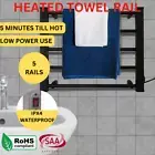 Heated Towel Rack Electric Bathroom Towel Rails Wall Mount Cloths Warmer Black