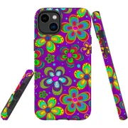 For iPhone 14 Plus Case Tough Protective Cover, Purple Floral Design