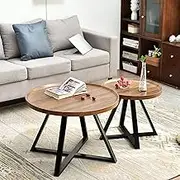 Side Table/End Table, 2 Round Nesting Table Set Circle Coffee Table with Storage Open Shelf for Living Room Modern Minimalist Style Furniture,Natural Wood Color(Walnut Color)