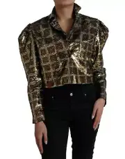 Dolce&Gabbana Women Gold Blazer 100% Polyester Sequined Cropped Jacket Sz IT 40