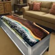 Black Ocean Wave Epoxy Dining Table top, Epoxy Resin table, Walnut Epoxy table
