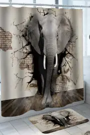 Elephant Breaking a House Wall Shower Curtain