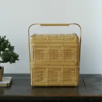 在飛比找樂天市場購物網優惠-手工竹編食盒提籃 竹制品提籃果籃 收納盒雙層家用茶室 可拎藍