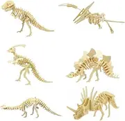 Cherish tea 6 Piece Set 3D Wooden Puzzle Simulation Animal Dinosaur Assembly DIY Model Toy for Kids and Adults