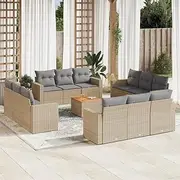 13 Piece Garden Sofa Set with Cushions Beige Poly Rattan, Furniture Sets, Patio Furniture