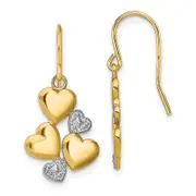 14K Yellow & Rhodium W/Rhodium Polished Hearts Shepherd Hook Earrings