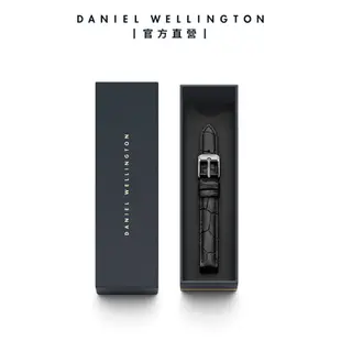 Daniel Wellington 錶帶 Petite Reading 12/14mm爵士黑壓紋真皮錶帶-兩色任選(DW00200182)/ 銀框/ 12mm-適用28mm手錶