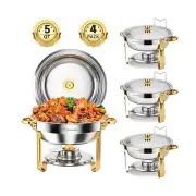 Chafing Dish Buffet Set 4 Pack,5 QT Round Stainless Steel Chafing Dishes for ...