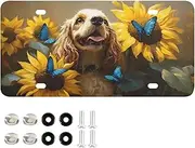 License Plate Cocker Spaniel Dog Sunflower Personalized Car Front Decoration Rust-Proof Stainless Steel Vanity Car Tags Fit Standard Plates for Women Men 6 x 12 Inch
