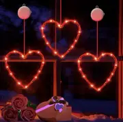 3 Pack Valentine Day Window Lights Decoration With Timer Red Lights Heart Shaped