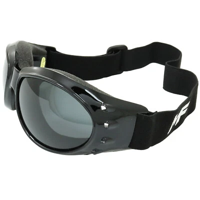 Shatterproof Foam Padded Motorcycle Goggles SMOKE Lens Frame Black ANTIFOG