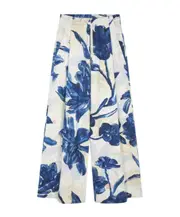 Floral pattern casual pants S,XS Blue/White