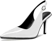[Mettesally] Women's Beaded Slingback Pumps Stilettos Heels Closed Pointed Toe Fashion Dress Shoes 3.5 Inches