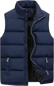 [Generic] Hooded Mens down Jacket Fashion Casual Solid Color Zipper Collar Sleeveless Cotton Padded Vest Top Features Stuff Coat