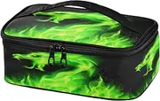 Caikeny Kids Lunch Bag Fire Dragon Green Insulated Reusable Lunch Bag Lunch Box for Women School Office Picnic
