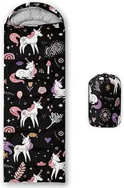 Unicorn Black Sleeping Bags for Adults and Kids, Backpacking Camping Sleeping Bags for Girls and Boys Lightweight Waterproof Cold/Warm Sleeping Bags for Season Outdoor Travel with Compression Bag