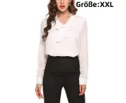 1pcs-V-neck long-sleeved chiffon shirt-white-L