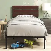 Zinus Single Bed Frame, Figari Bamboo and Metal Industrial Bed Frame, Solid Wood, Bedroom Furniture, Brown