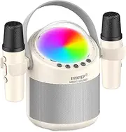 EVINYEP Portable Karaoke Machine, 15W Deep Bass Mini Karaoke Speaker with 2 Wireless Mics, LED Party Lights, 5 Voice Effects, Perfect Singing Gifts for Kids and Adults