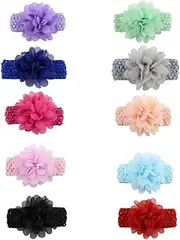 HONITANO 10pcs Flower Chiffon Headbands for Elastic Hair Bands Photography Props for Boy Girl and Young