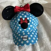 Disney Minnie Mouse Ear Bow Blue Polka Dot Youth SnapBack Hat Cap