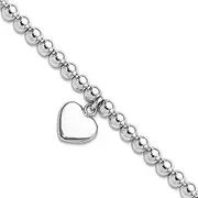 [JewelryWeb] 925 Sterling Silver 4mm Beaded Dangle Love Heart Bracelet 19 Centimeters Link-Bracelet for Women