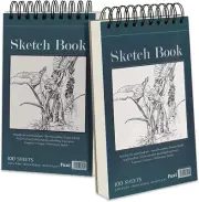 5.5" X 8.5" Sketchbook Set Top Spiral Bound Sketch Pad, 2 Packs 100-Sheets
